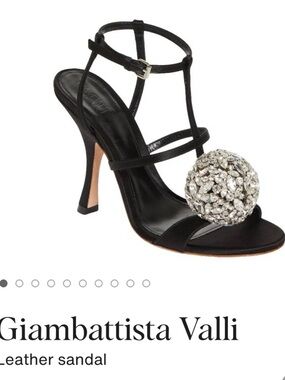 NWT Giambattista Valli Black Leather Crystal-Embellished T-Strap Heel